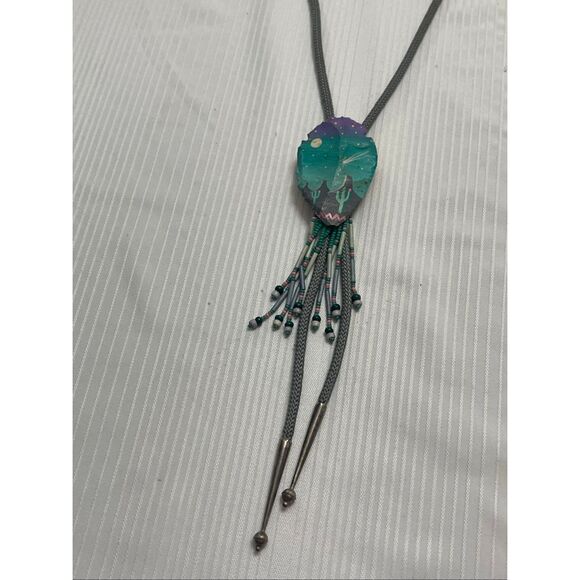 Vintage Desert Mountain Scene Southwestern Bolo Tie Rare - Picture 4 of 7